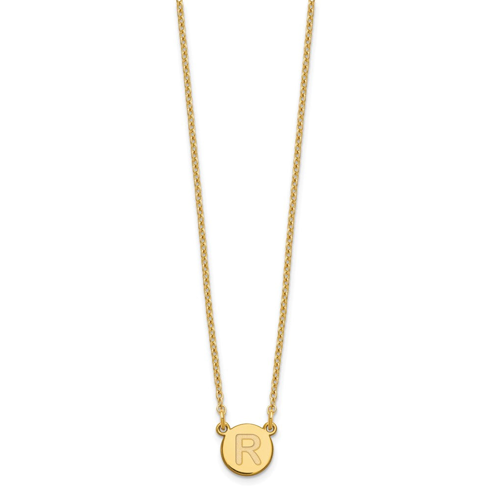 Sterling Silver Gold-plated Tiny Circle Block Letter R Initial Necklace