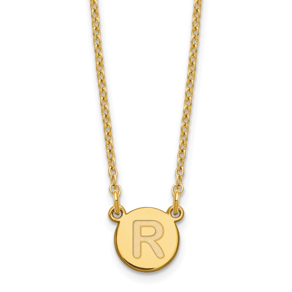 Sterling Silver Gold-plated Tiny Circle Block Letter R Initial Necklace