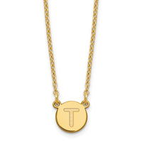 Sterling Silver Gold-plated Tiny Circle Block Letter T Initial Necklace