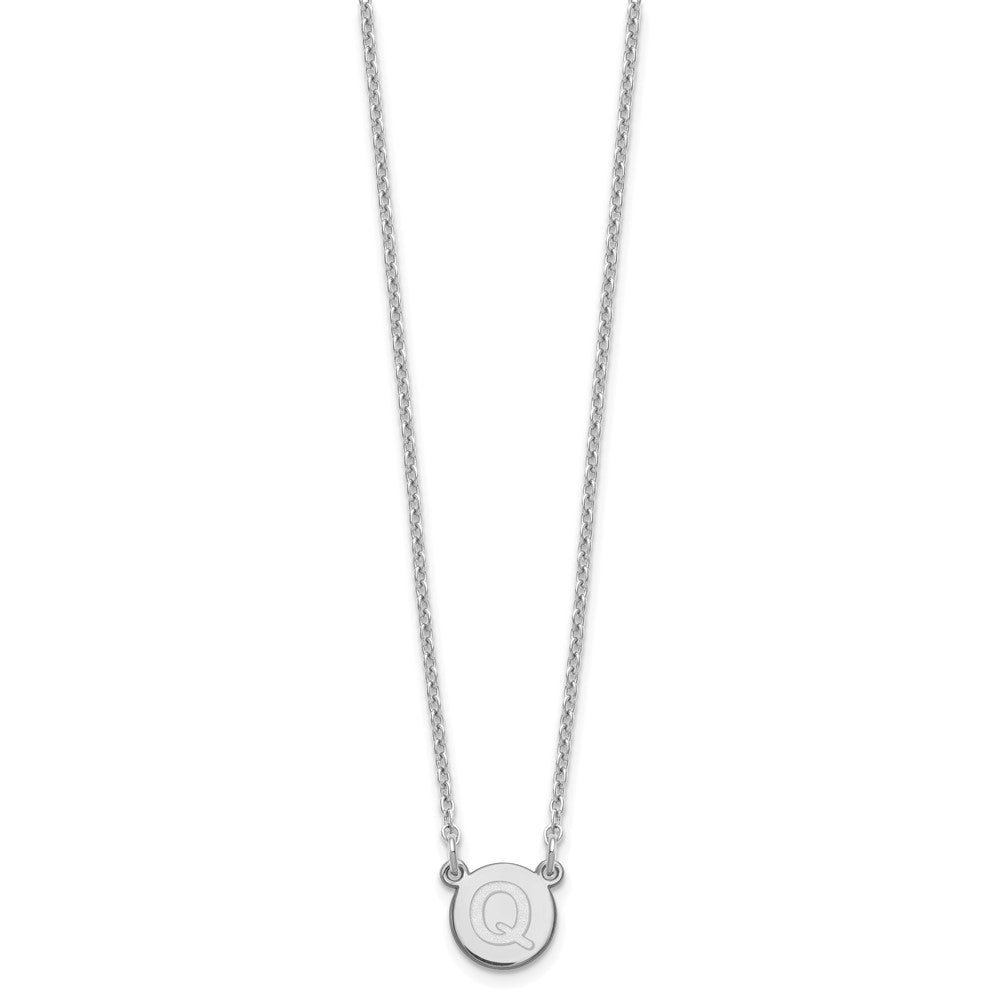 Sterling Silver Rhodium-plated Tiny Circle Block Letter Q Initial Necklace