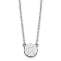 Sterling Silver Rhodium-plated Tiny Circle Block Letter Q Initial Necklace