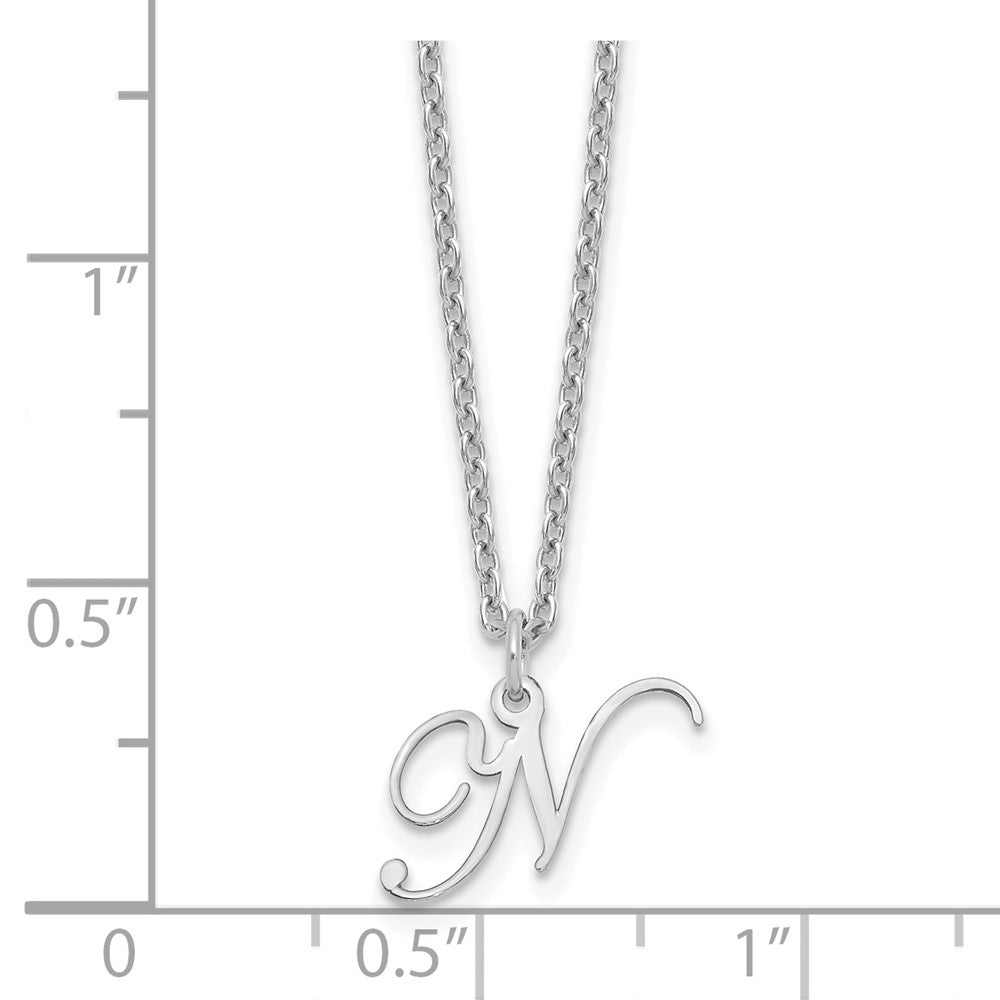 Sterling Silver Rhodium-plated Letter N Initial Necklace
