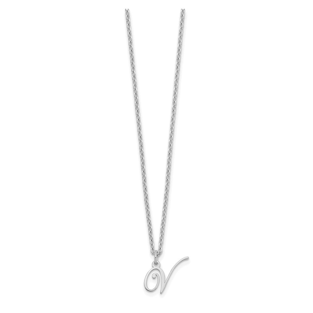 Sterling Silver Rhodium-plated Letter V Initial Necklace