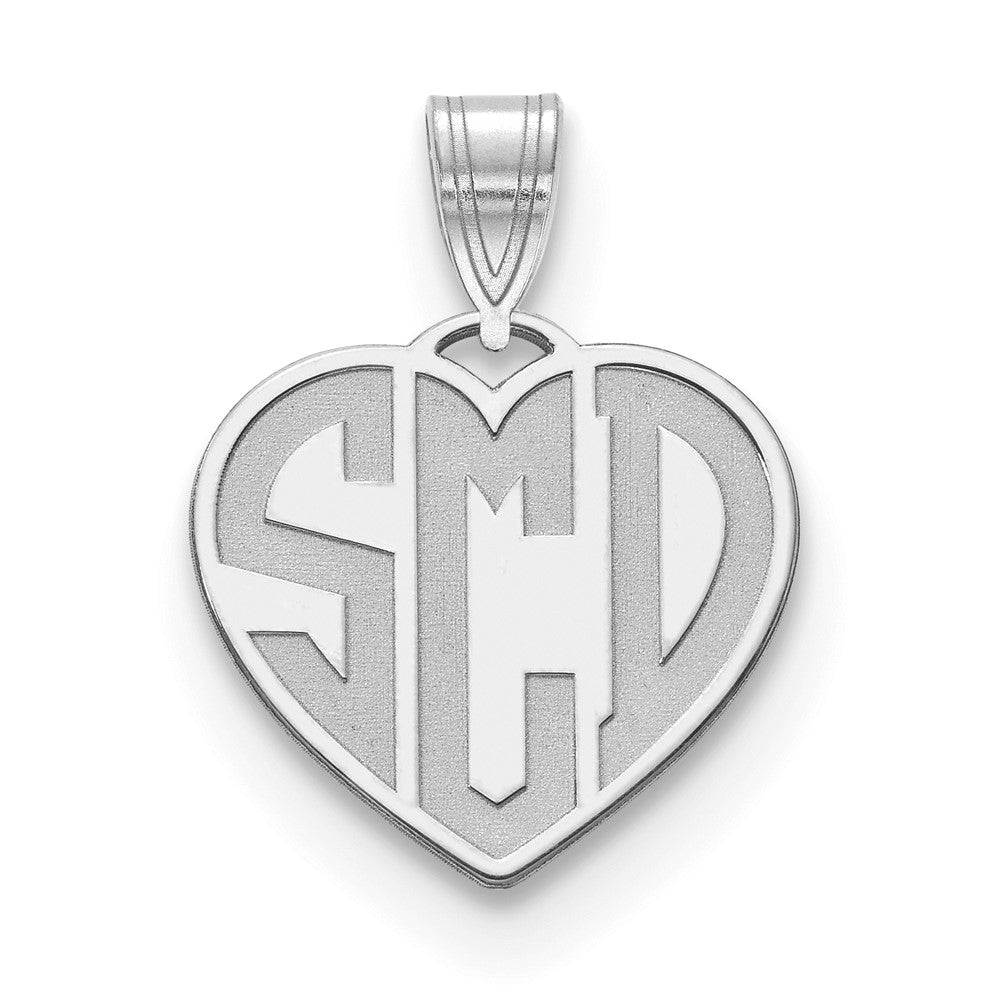 14k White Gold Etched Monogram Heart Necklace