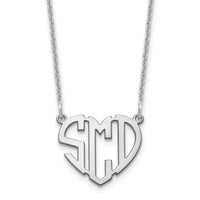 14k White Gold Heart Monogram Necklace