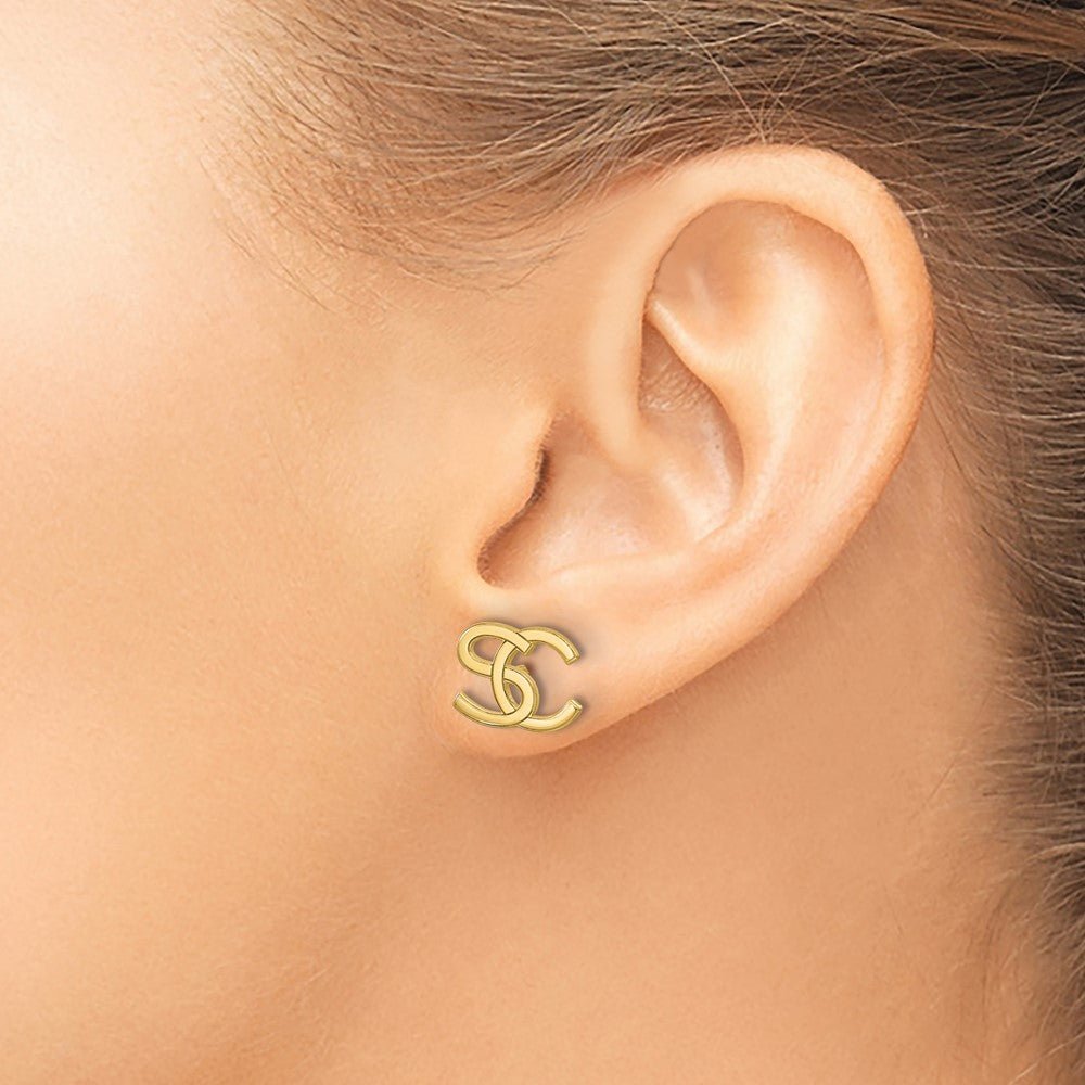 14k Yellow Gold Interlocking Initial Earrings