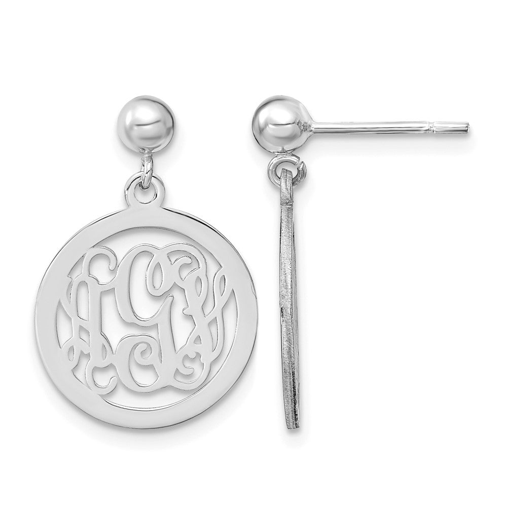 14k White Gold Round Monogram Dangle Earrings