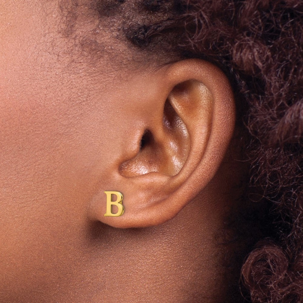 Sterling Silver Gold-plated Letter B Initial Post Earrings