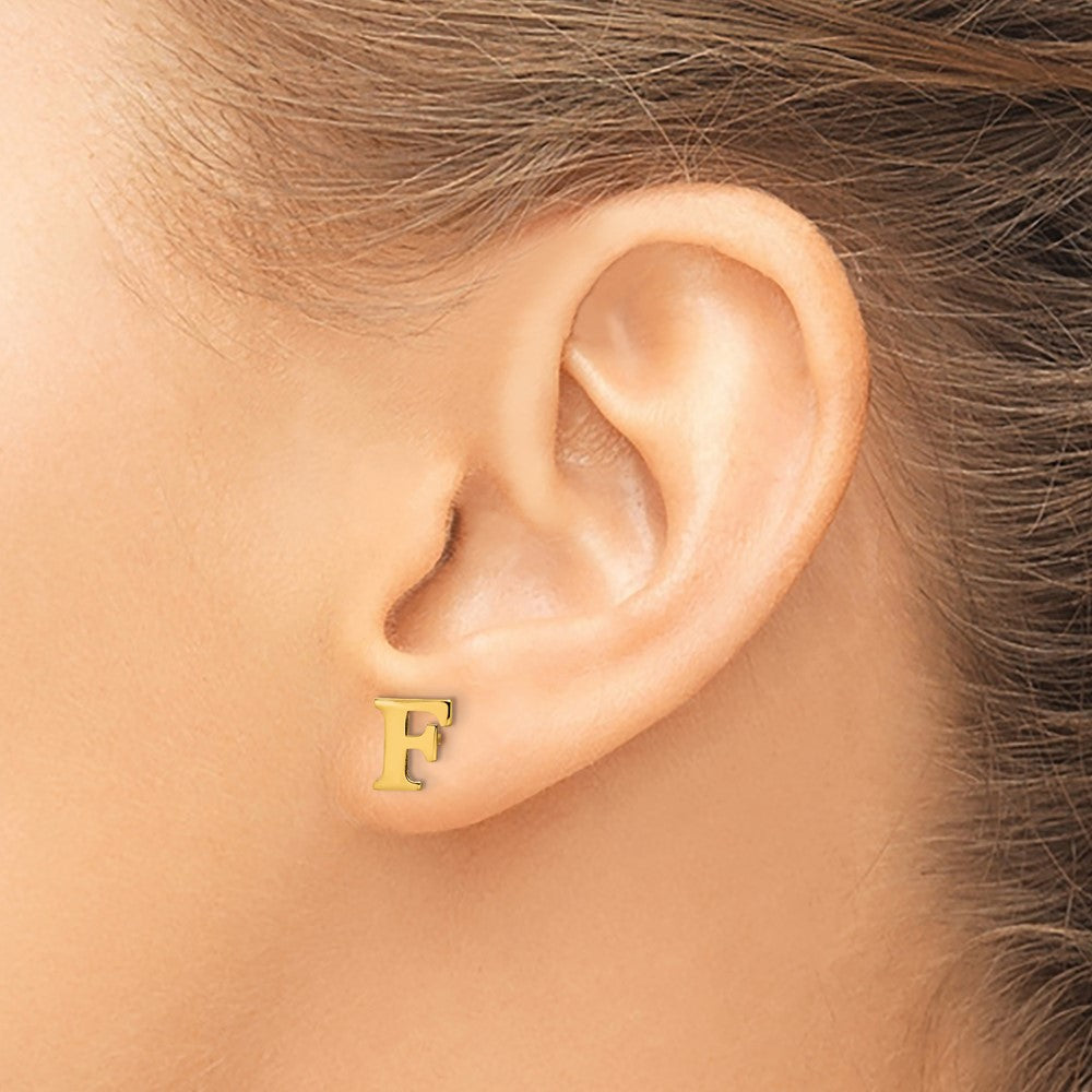 Sterling Silver Gold-plated Letter F Initial Post Earrings