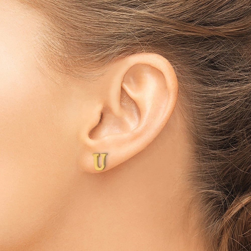 Sterling Silver Gold-plated Letter U Initial Post Earrings