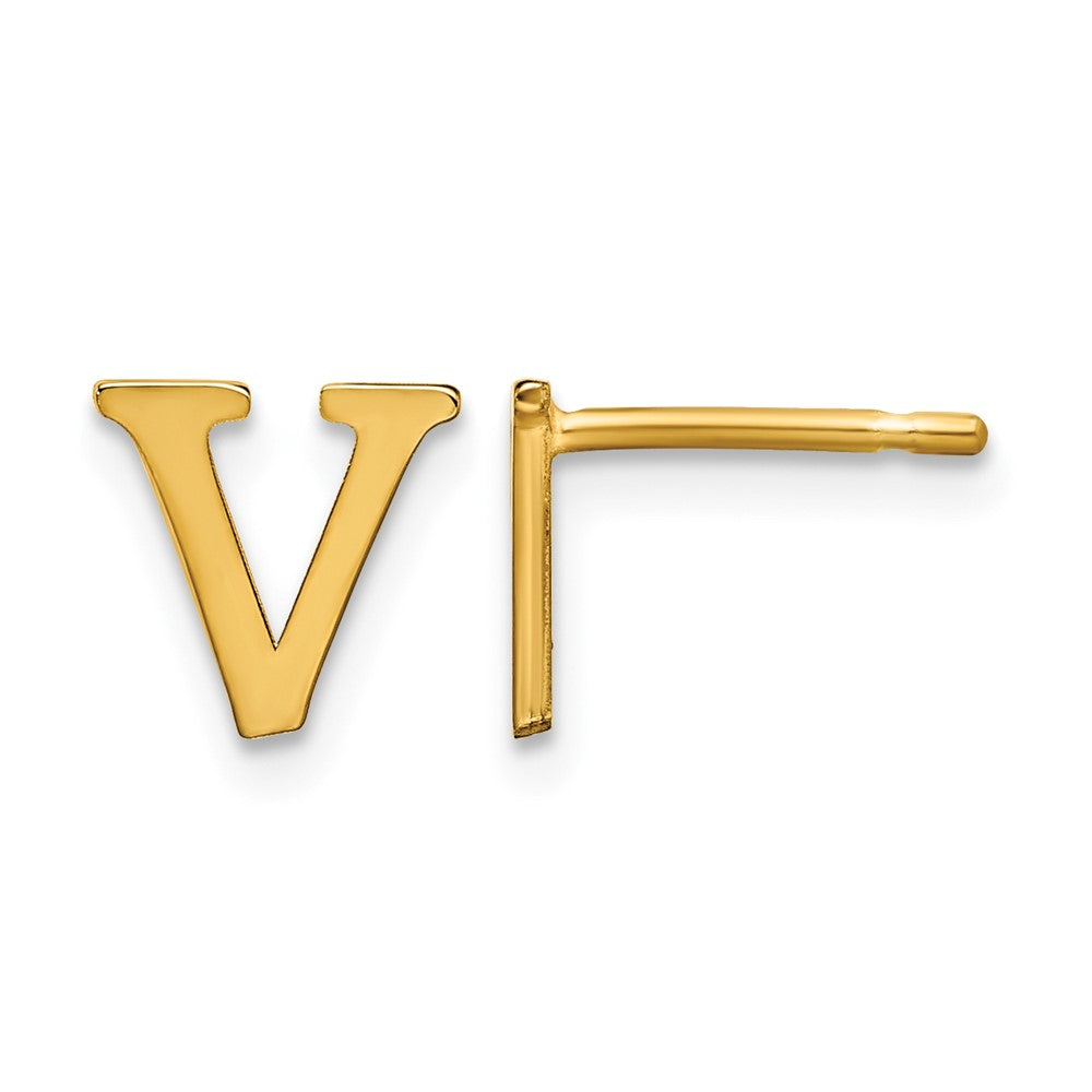 Sterling Silver Gold-plated Letter V Initial Post Earrings