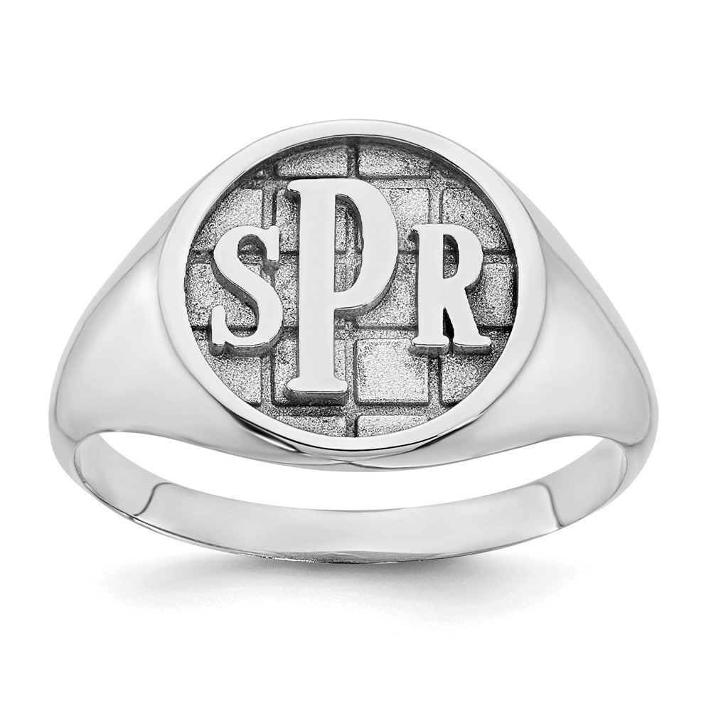 Sterling Silver/Rhod-plated Textured Monogram Signet Ring