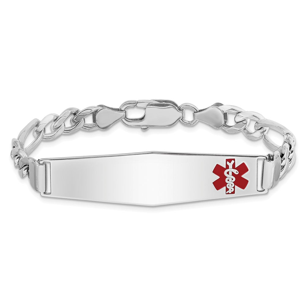 Sterling Silver Rhodium-plated Medical ID Figaro Link Bracelet