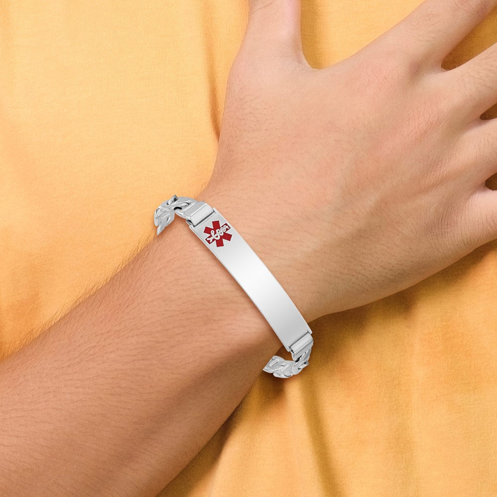 Sterling Silver Rhodium-plated Medical ID Anchor Link Bracelet