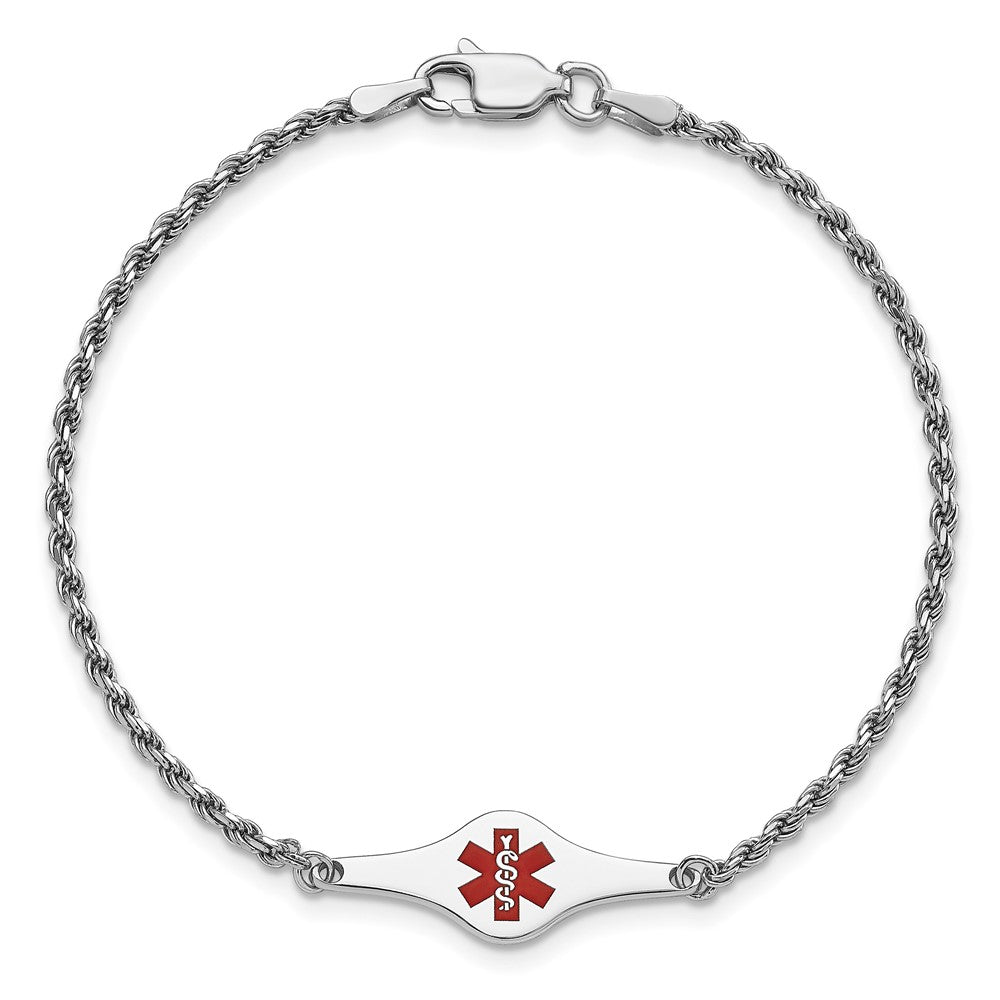 Sterling Silver Rhodium-plated Medical ID Rope Link Bracelet