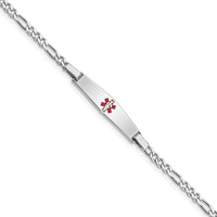 Sterling Silver Rhodium-plated Medical ID Figaro Link Bracelet