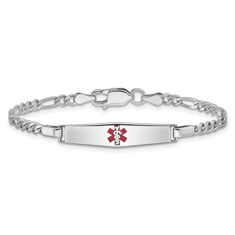 Sterling Silver Rhod-plated Children's Medical ID Bracelet w/Figaro