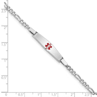 Sterling Silver Rhod-plated Children's Medical ID Bracelet w/Figaro