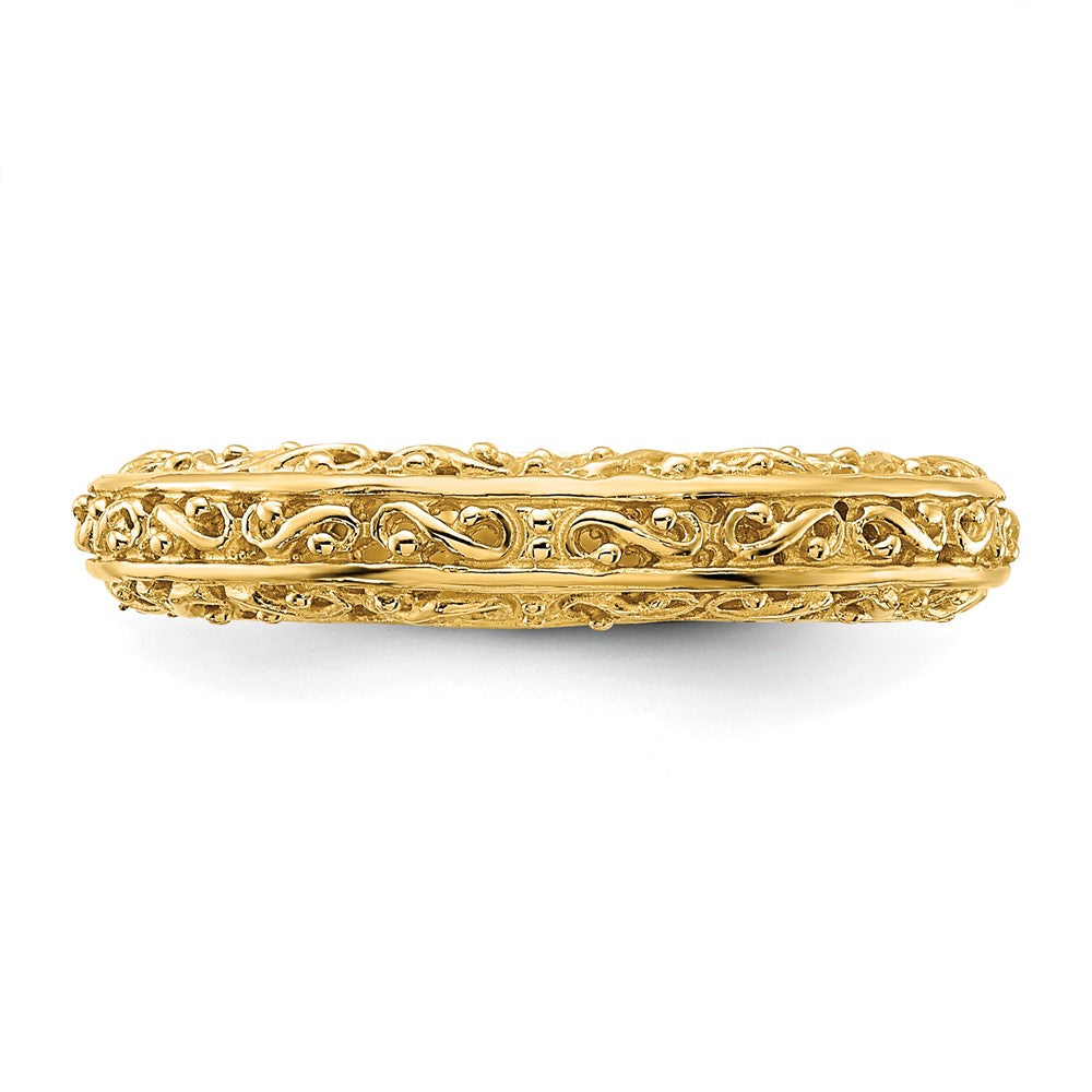 14k 3mm Filigree Wedding Band