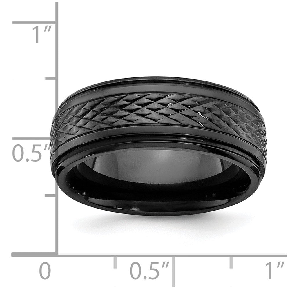 Black Zirconium Polished 8mm Ridged Edge Band