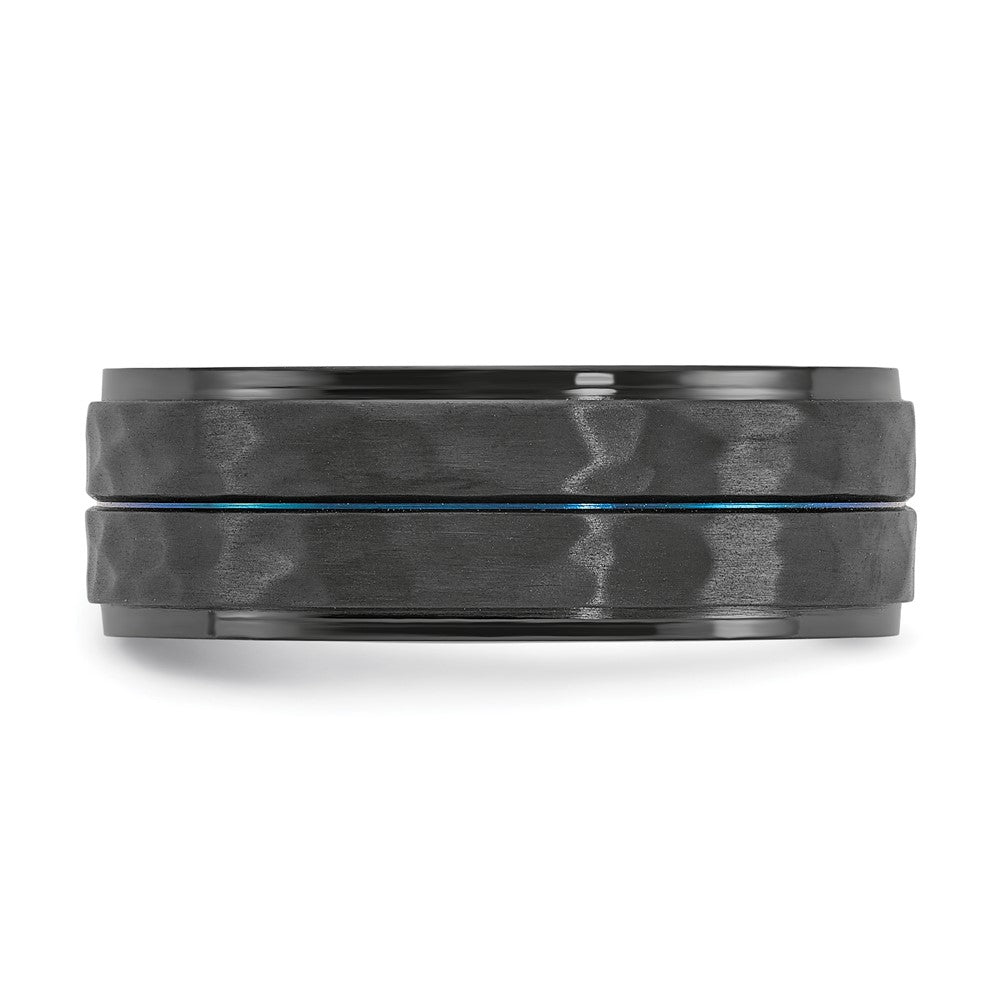 Black Zirconium Brushed Polished & Hammered w/Blue IP 8mm Band