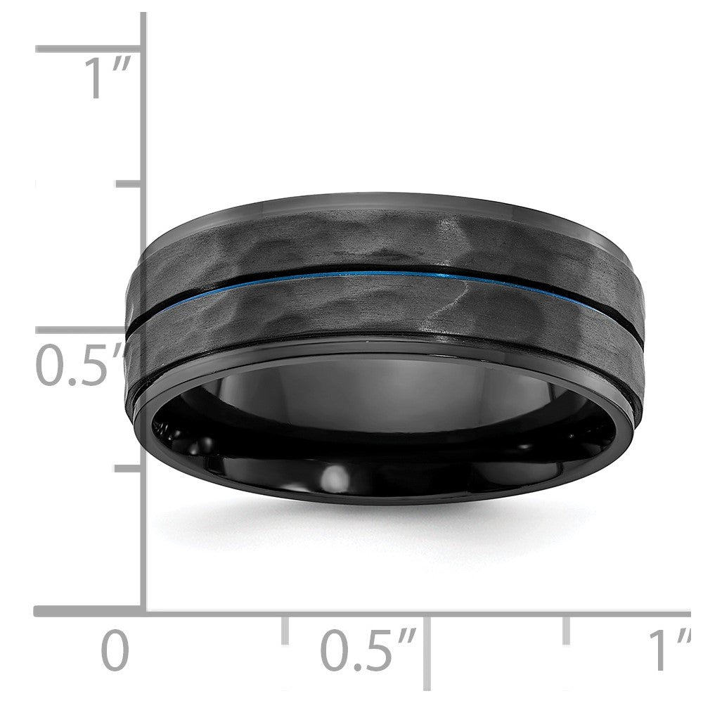 Black Zirconium Brushed Polished & Hammered w/Blue IP 8mm Band