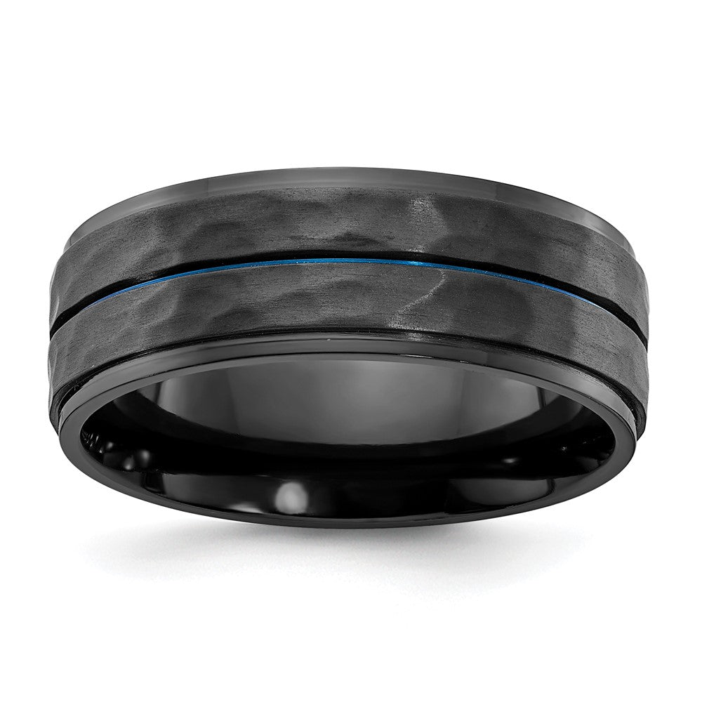 Black Zirconium Brushed Polished & Hammered w/Blue IP 8mm Band