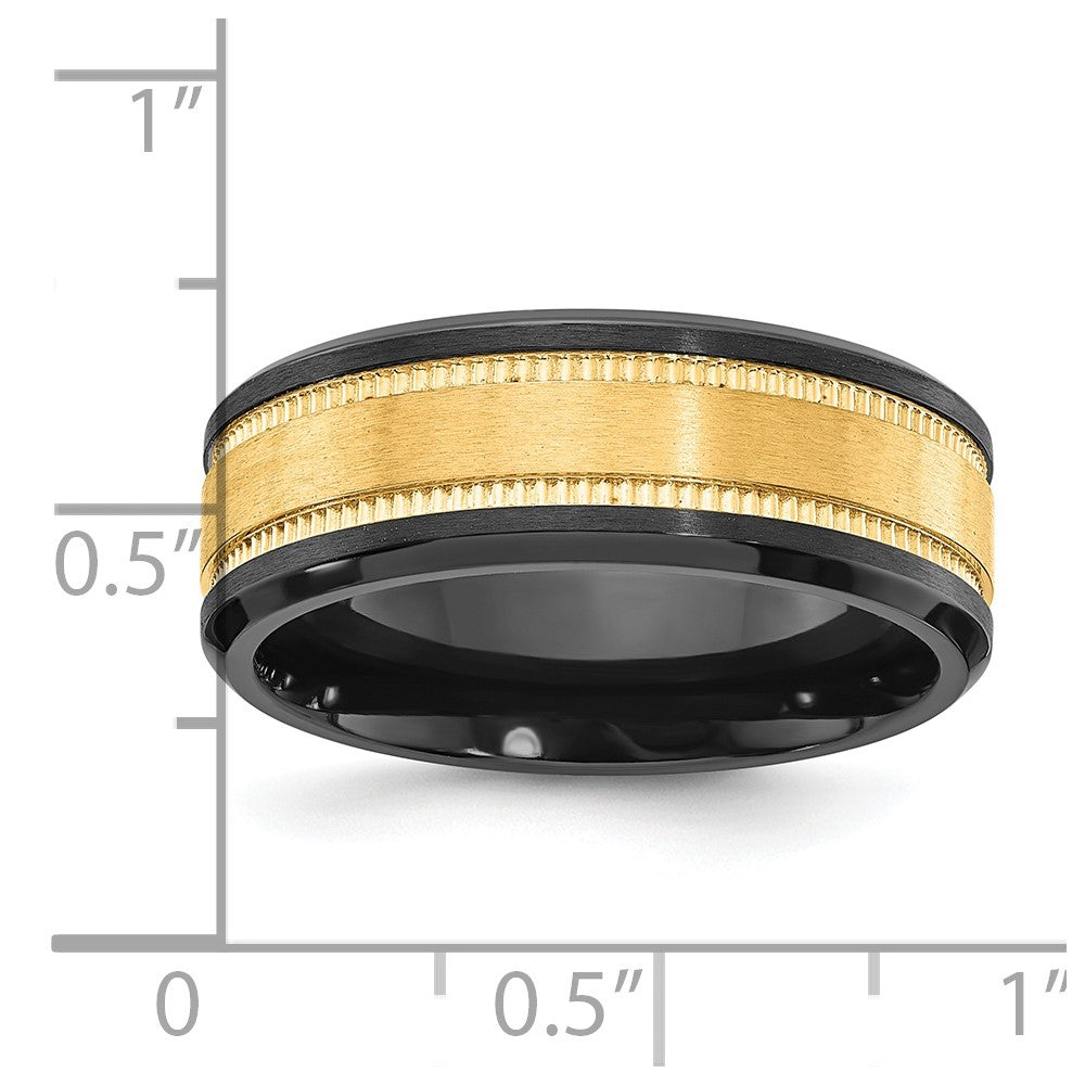 Black Zirconium Brushed & Polished w/Yellow IP-plated Center 8mm Band