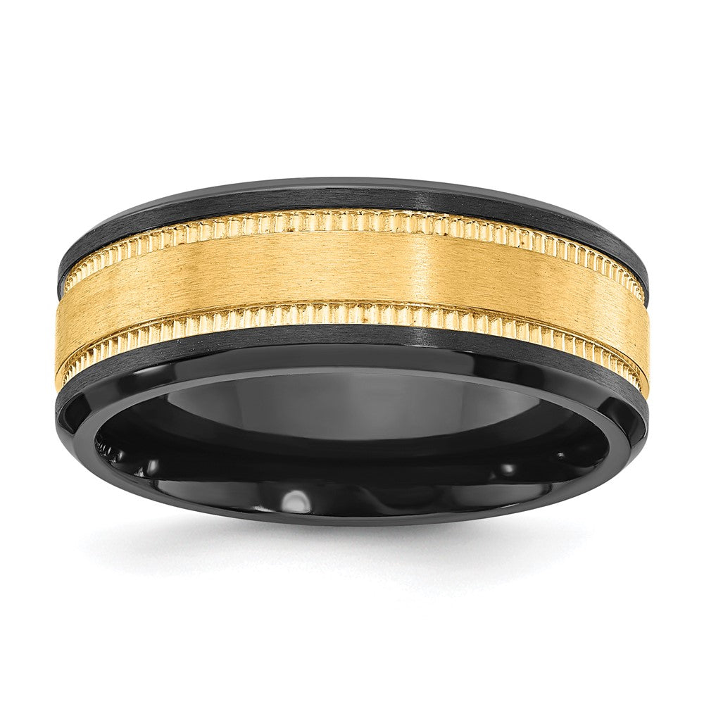 Black Zirconium Brushed & Polished w/Yellow IP-plated Center 8mm Band