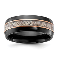Black Zirconium Polished Rose IP-plated w/Antler Inlay 8mm Band