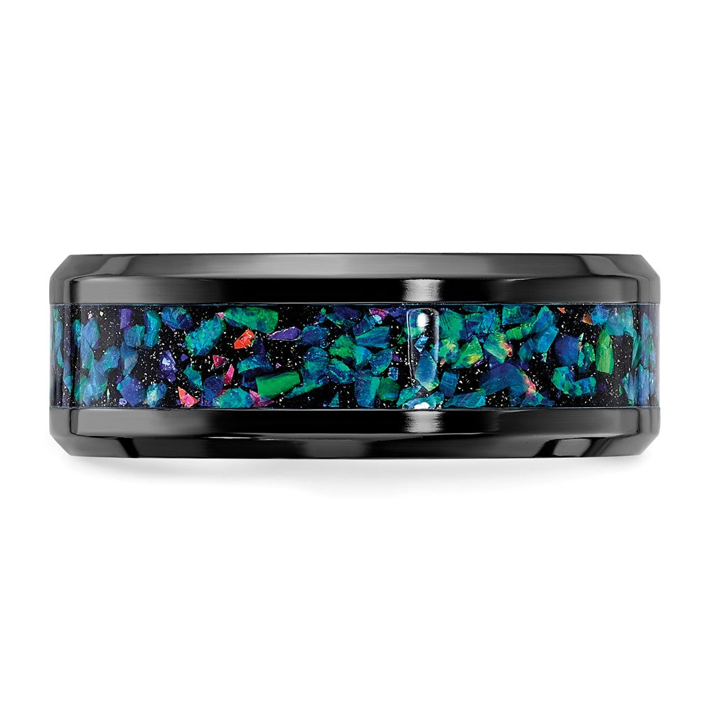 Black Zirconium Polished with Imitation Opal Inlay 8mm Band