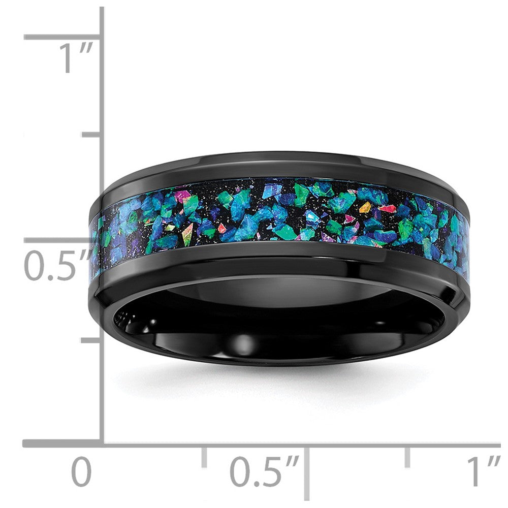 Black Zirconium Polished with Imitation Opal Inlay 8mm Band