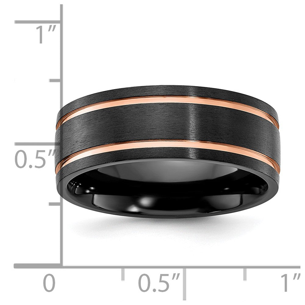 Black Zirconium Brushed & Polished Rose IP-plated 8mm Band
