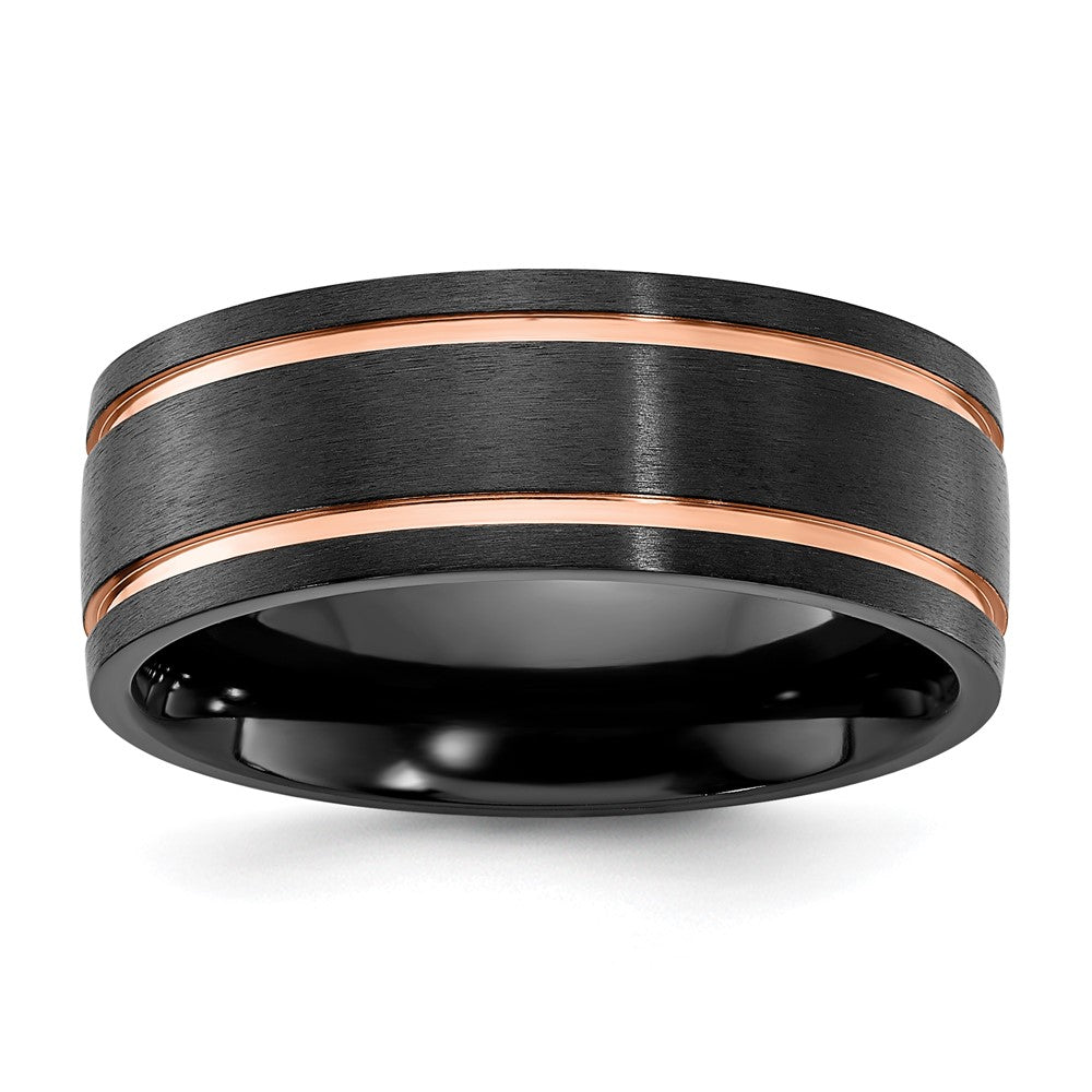 Black Zirconium Brushed & Polished Rose IP-plated 8mm Band