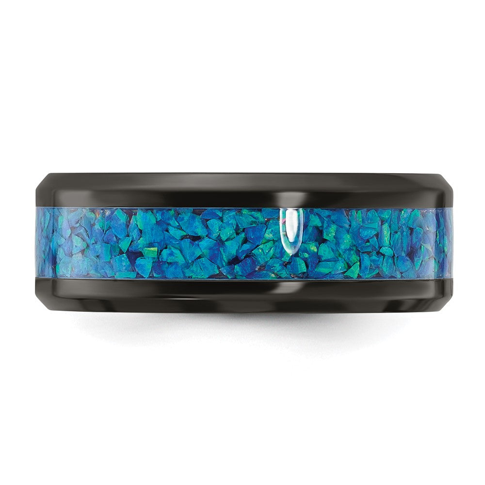 Black Zirconium Polished with Blue Imitation Opal Inlay 8.00mm Band