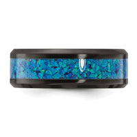 Black Zirconium Polished with Blue Imitation Opal Inlay 8.00mm Band