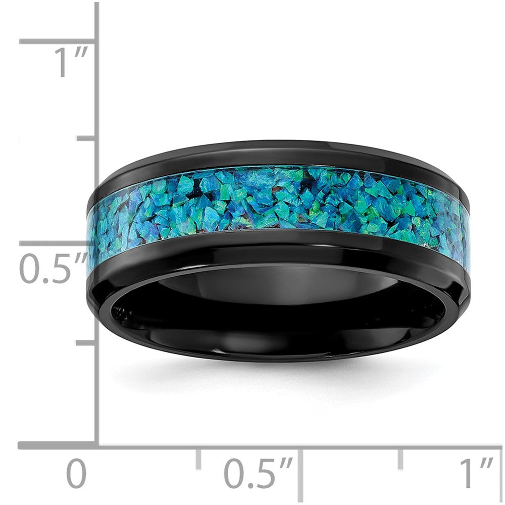 Black Zirconium Polished with Blue Imitation Opal Inlay 8.00mm Band