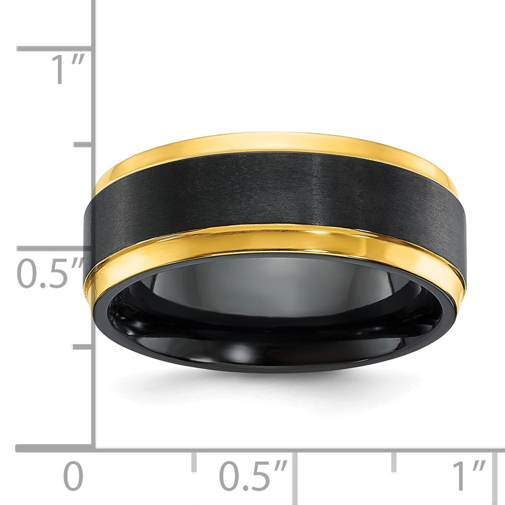 Black Zirconium Polished Yellow IP-plated w/Brushed Black Center 8mm Band