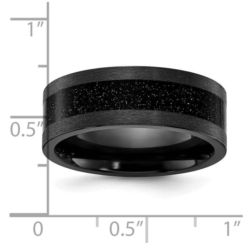 Black Zirconium Polished with Black Star Sandstone Inlay 8mm Band