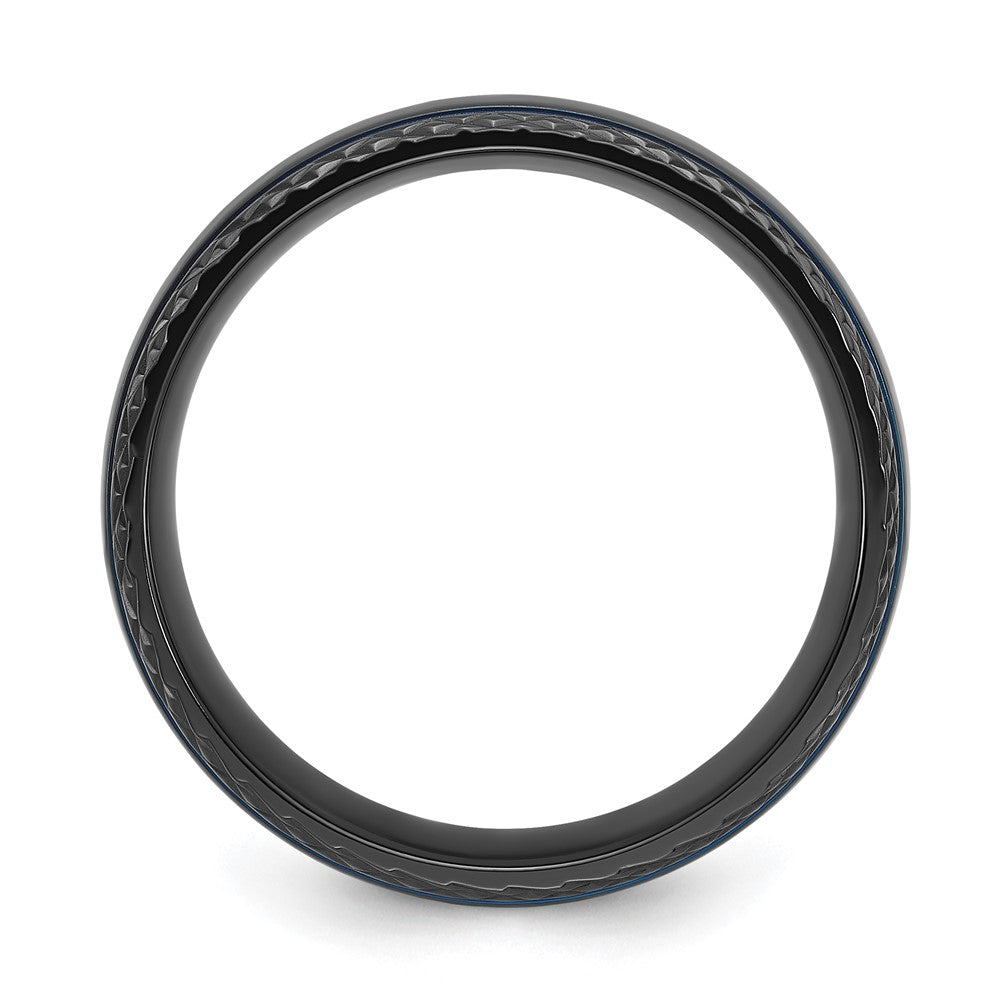 Black Zirconium Polished Blue IP-plated w/ Textured Edge 8mm Band