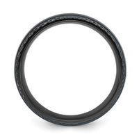 Black Zirconium Polished Blue IP-plated w/ Textured Edge 8mm Band