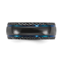 Black Zirconium Polished Blue IP-plated w/ Textured Edge 8mm Band