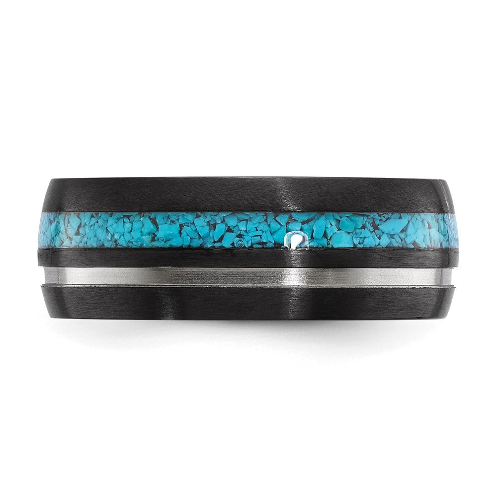 Black Zirconium Brushed & Polished w/Imit. Turquoise Inlay 8mm Band