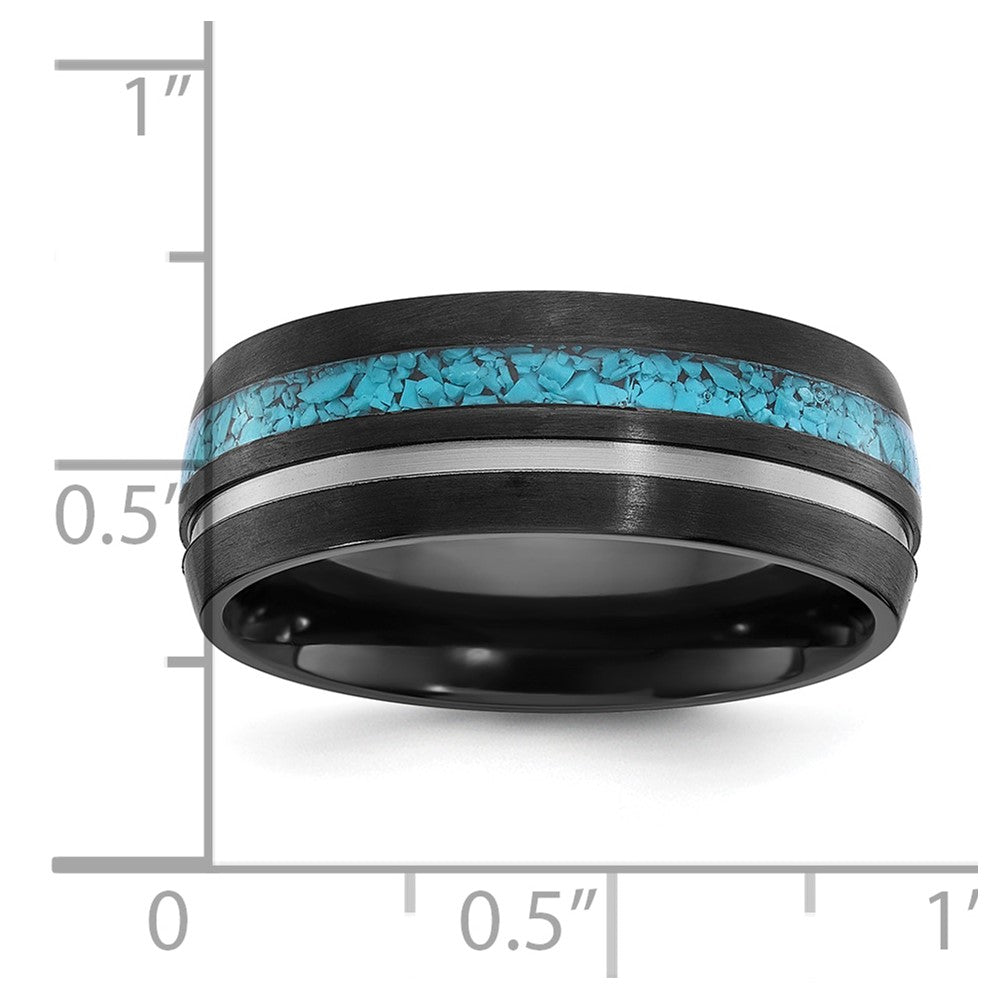 Black Zirconium Brushed & Polished w/Imit. Turquoise Inlay 8mm Band
