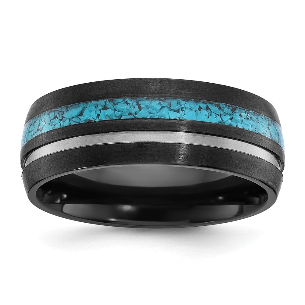 Black Zirconium Brushed & Polished w/Imit. Turquoise Inlay 8mm Band
