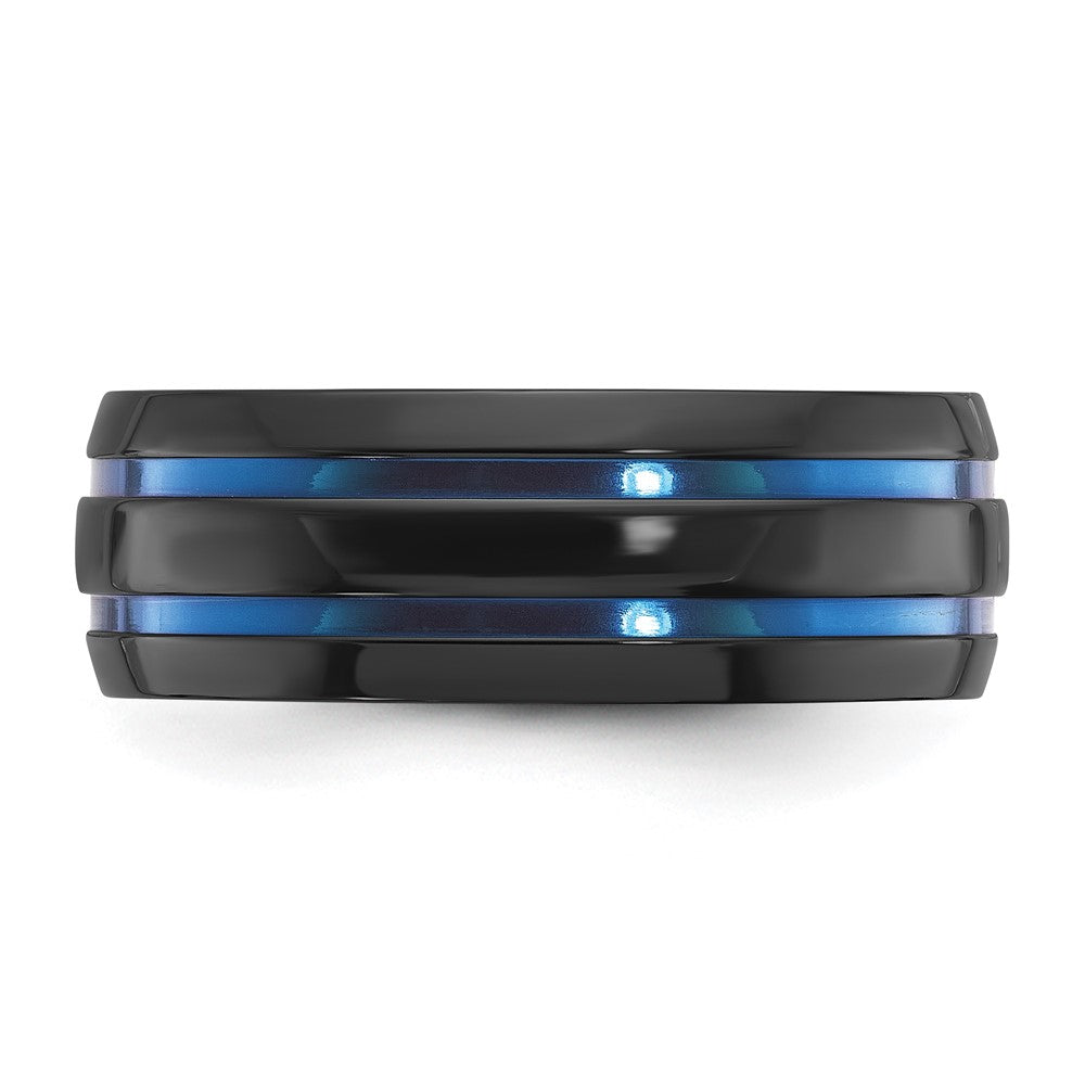 Black Zirconium Polished Blue IP-plated 8mm Band