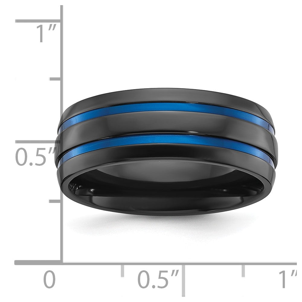 Black Zirconium Polished Blue IP-plated 8mm Band