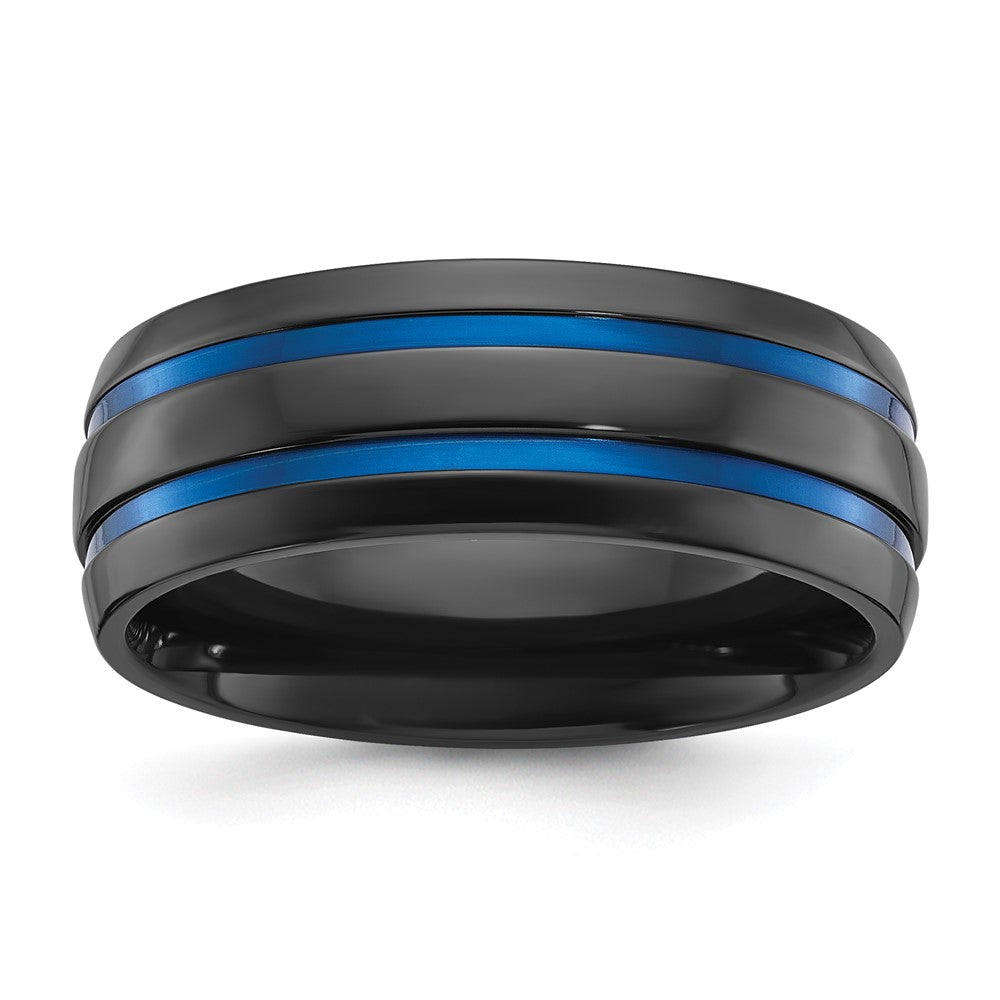 Black Zirconium Polished Blue IP-plated 8mm Band