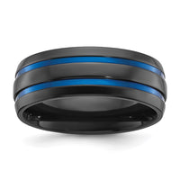 Black Zirconium Polished Blue IP-plated 8mm Band