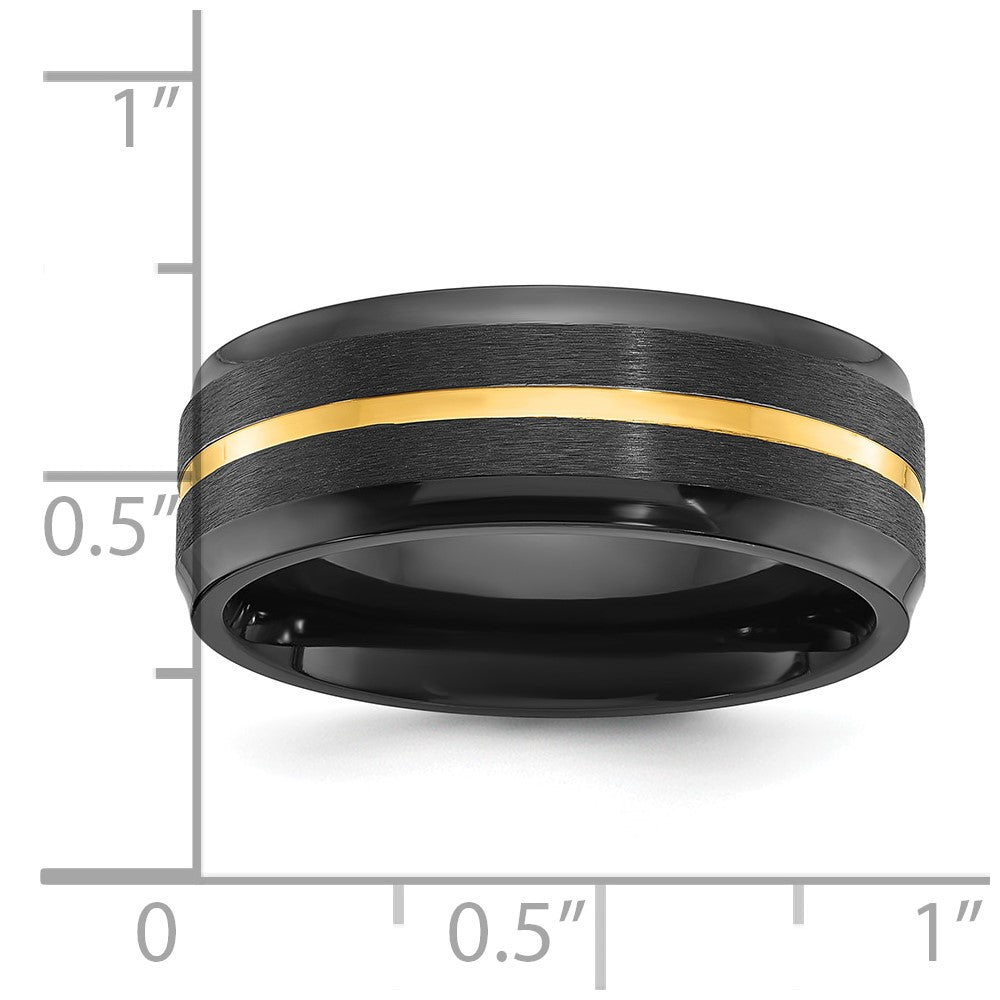 Black Zirconium Brushed and Polished Yellow IP-plated 8mm Band